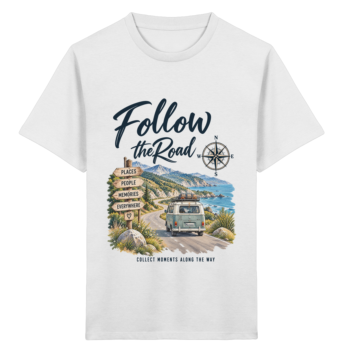 Follow the Road – Vanlife – Kinder Bio T-Shirt – Frontprint