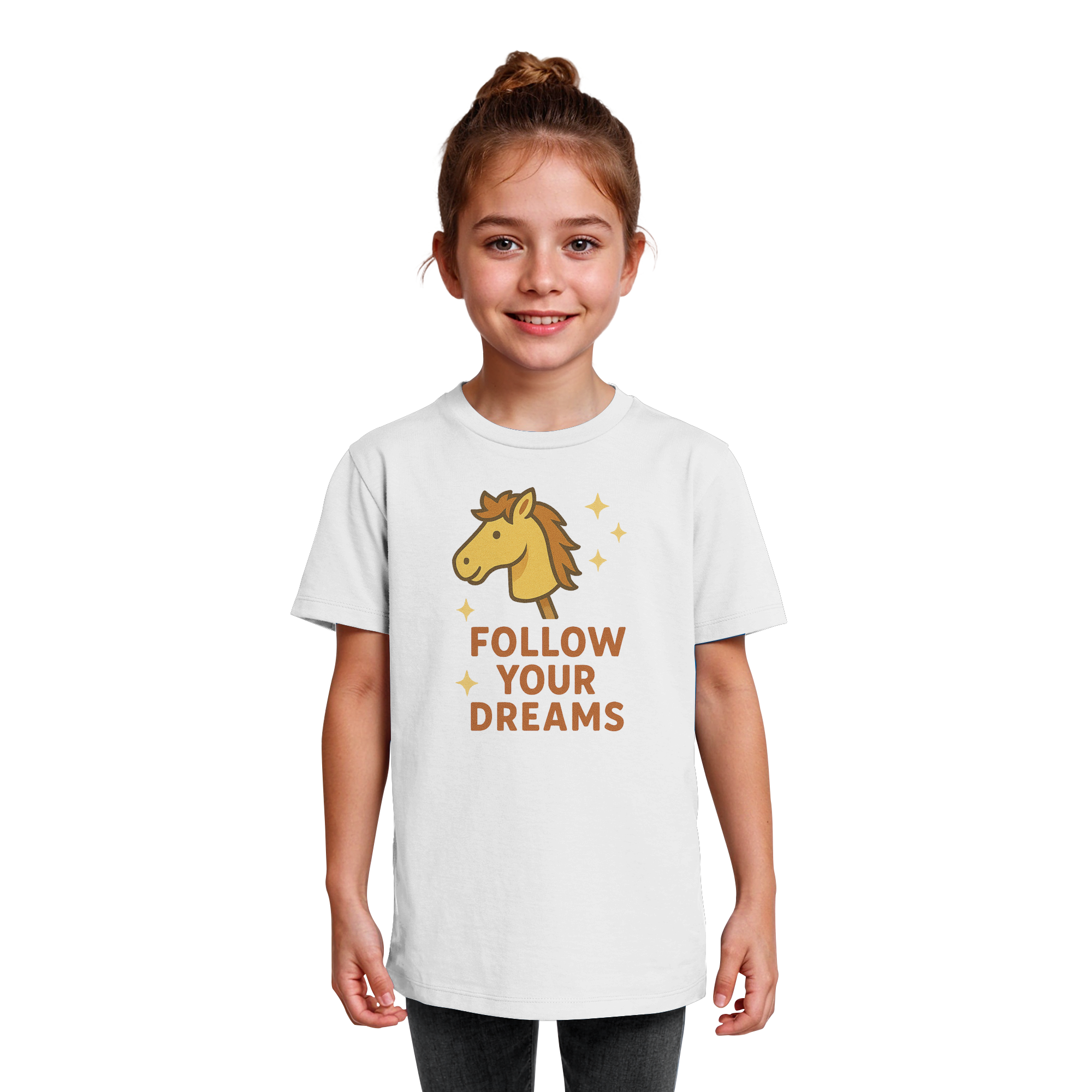 Follow Your Dreams – Cute Hobby Horse Shirt | Motivational Horse Design - Kids Organic Shirt