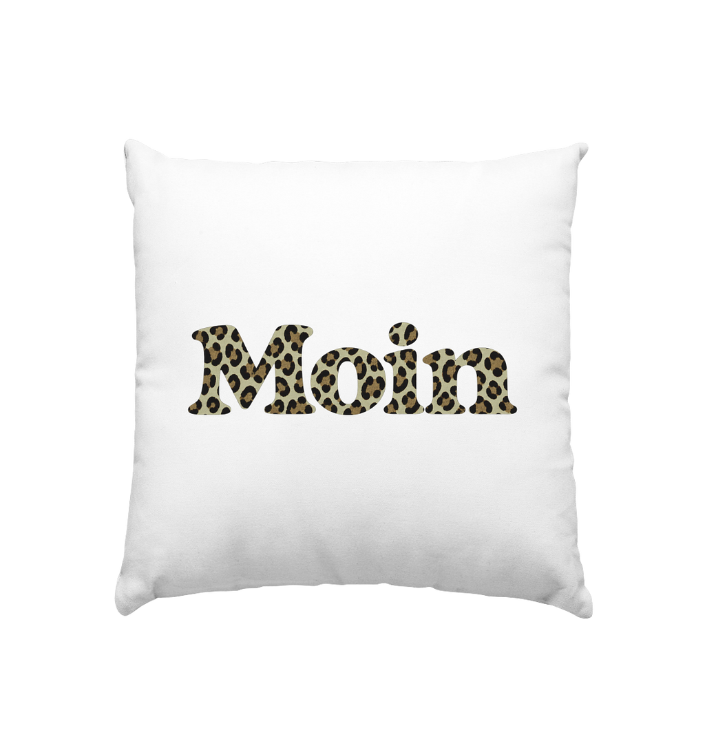 Weißes satiniertes Kissen mit Moin-Leoprint in Sage Green auf der Vorderseite, Original-Mockup.