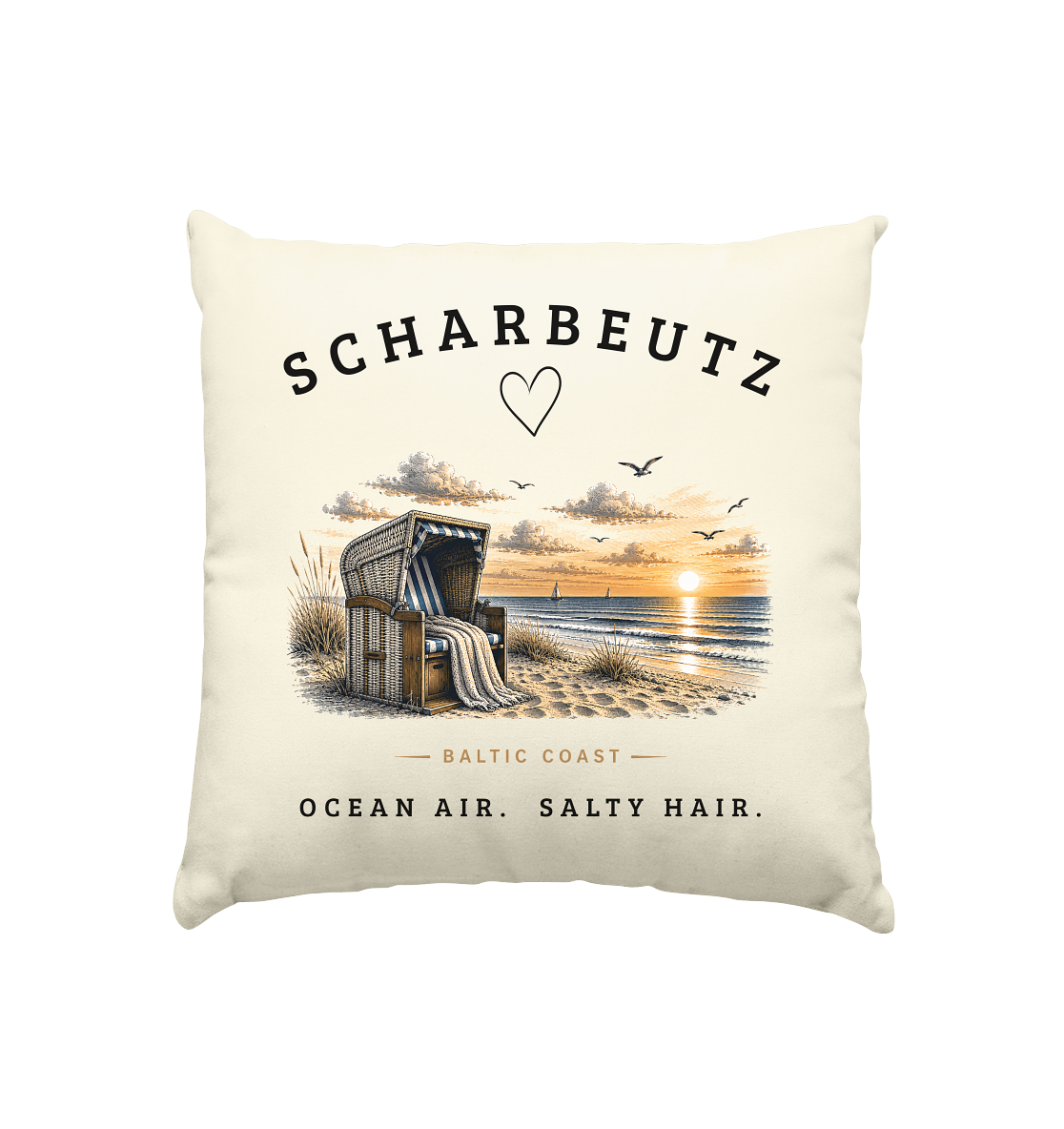 Scharbeutz Ostsee Kissen 40x40 – Strandkorb Sonnenuntergang