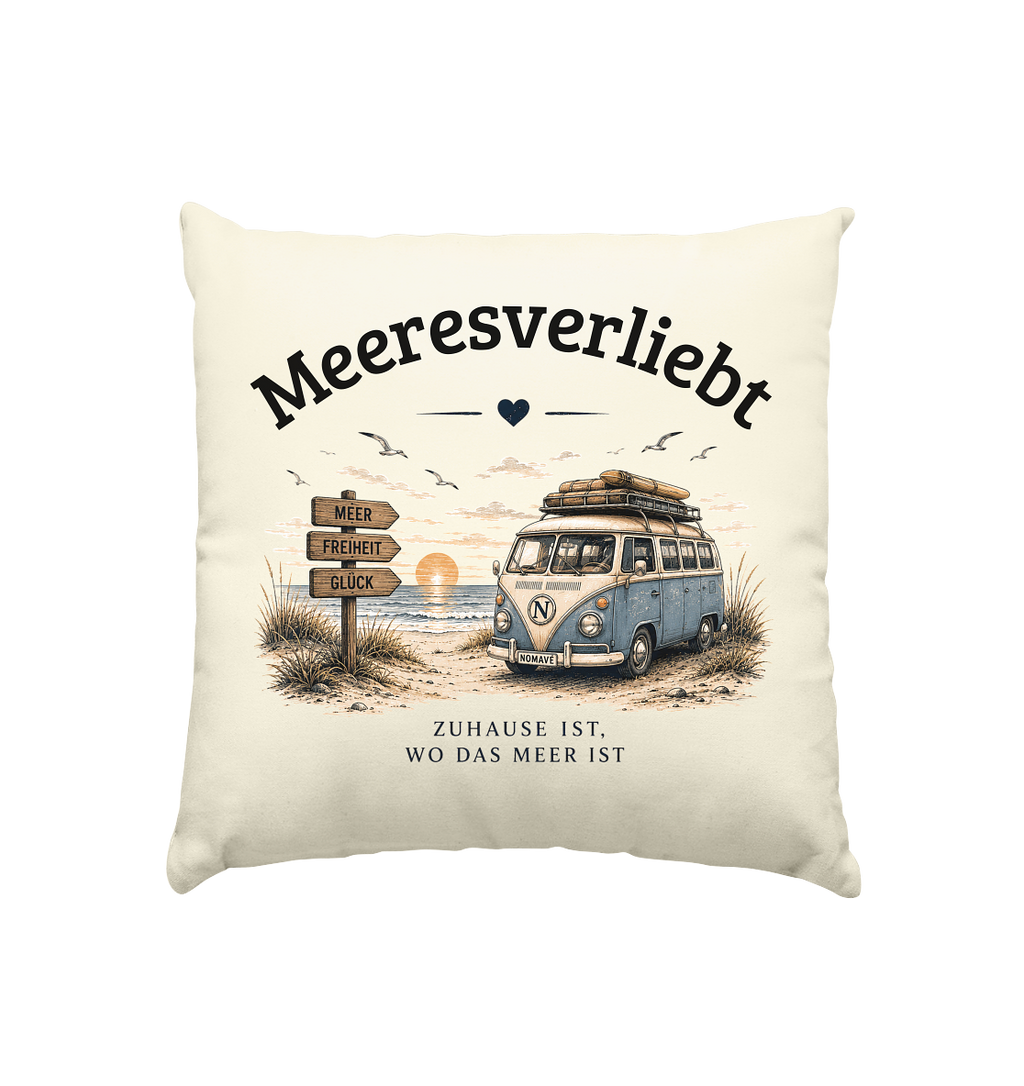 Meeresverliebt Deko Kissen Bulli Vanlife Camping – Küstengefühl 40x40 cm
