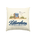 Kissen natur 40 × 40 cm mit Füllung Kühlungsborn – Strandkorb & Ostsee, Natur, Shirtigo-Originalmockup der bedruckten Vorderseite.