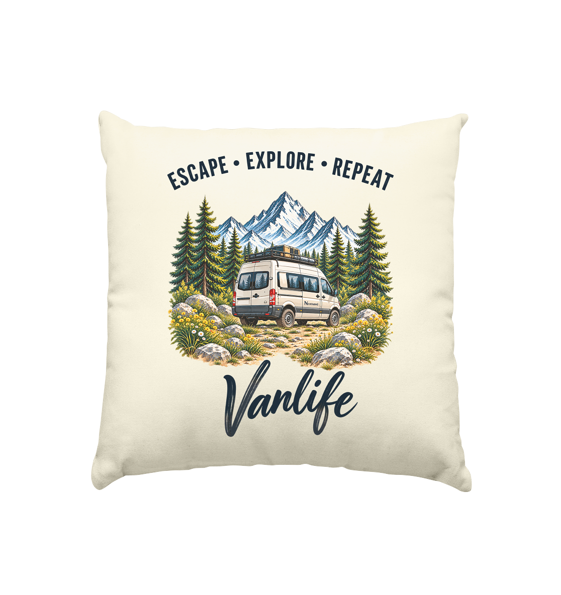 Escape • Explore • Repeat – Vanlife - Kissen natur 40x40cm