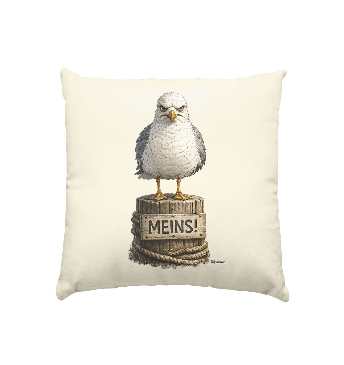 Möwe mit Meinung – MEINS! | - Kissen natur 40x40cm