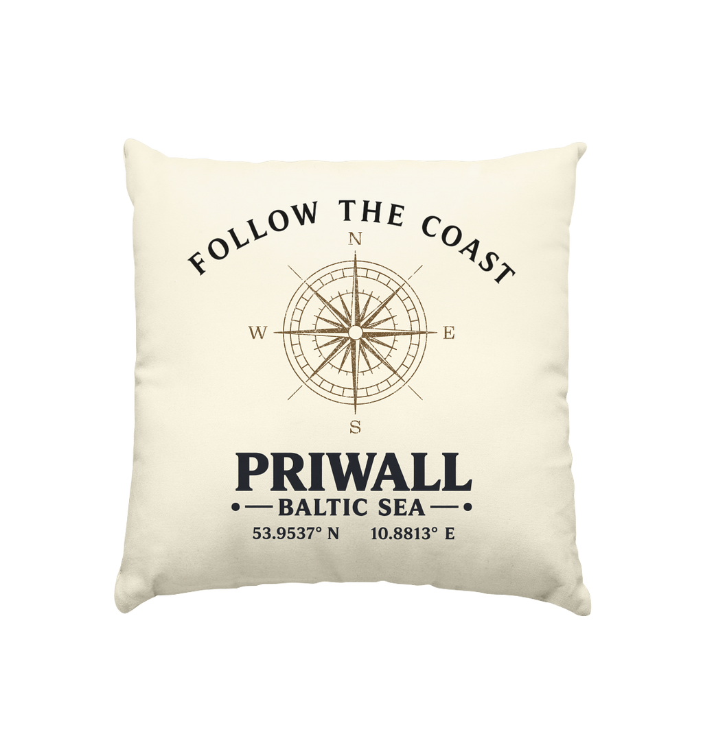 Follow the Coast Priwall Kompass Kissen in Natur 40 × 40 cm