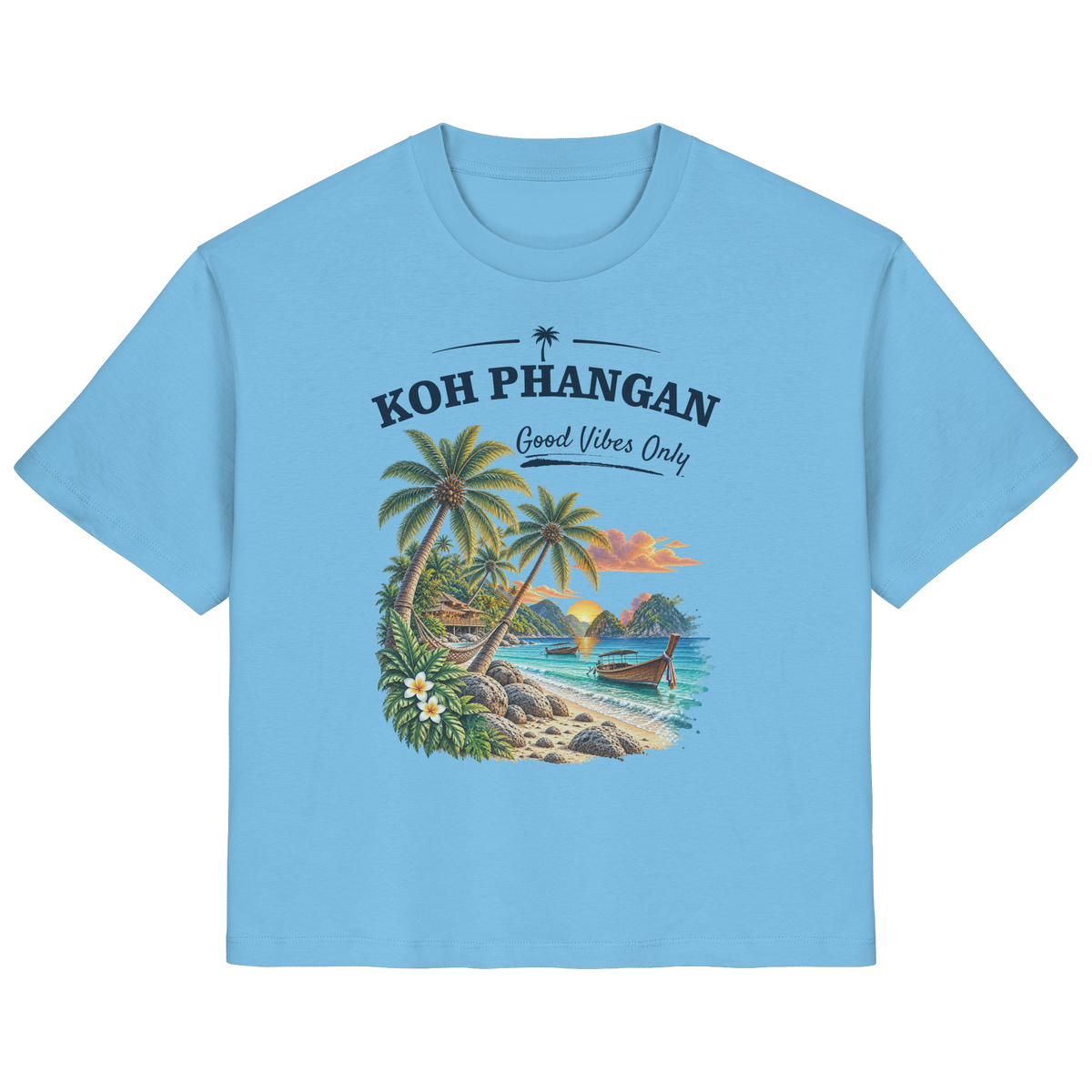 Koh Phangan Good Vibes Only – Damen Bio T-Shirt – Original-Mockup ladies organic shirt aqua blue mit Frontprint