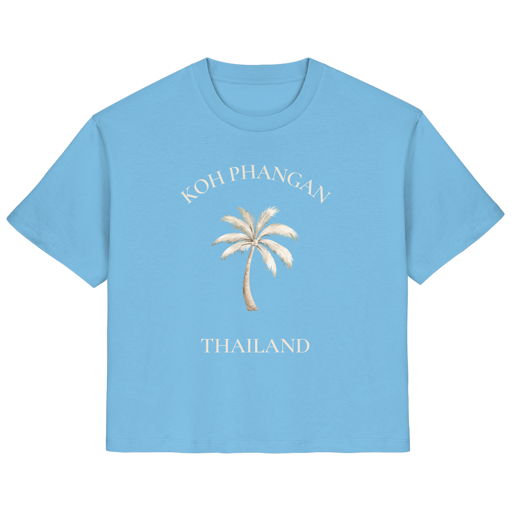 Original-Shirtigo-Mockup: Damen Bio T-Shirt in aqua blue mit Koh Phangan Mini Palm Frontprint