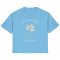 Original-Shirtigo-Mockup: Damen Bio T-Shirt in aqua blue mit Koh Phangan Mini Palm Frontprint
