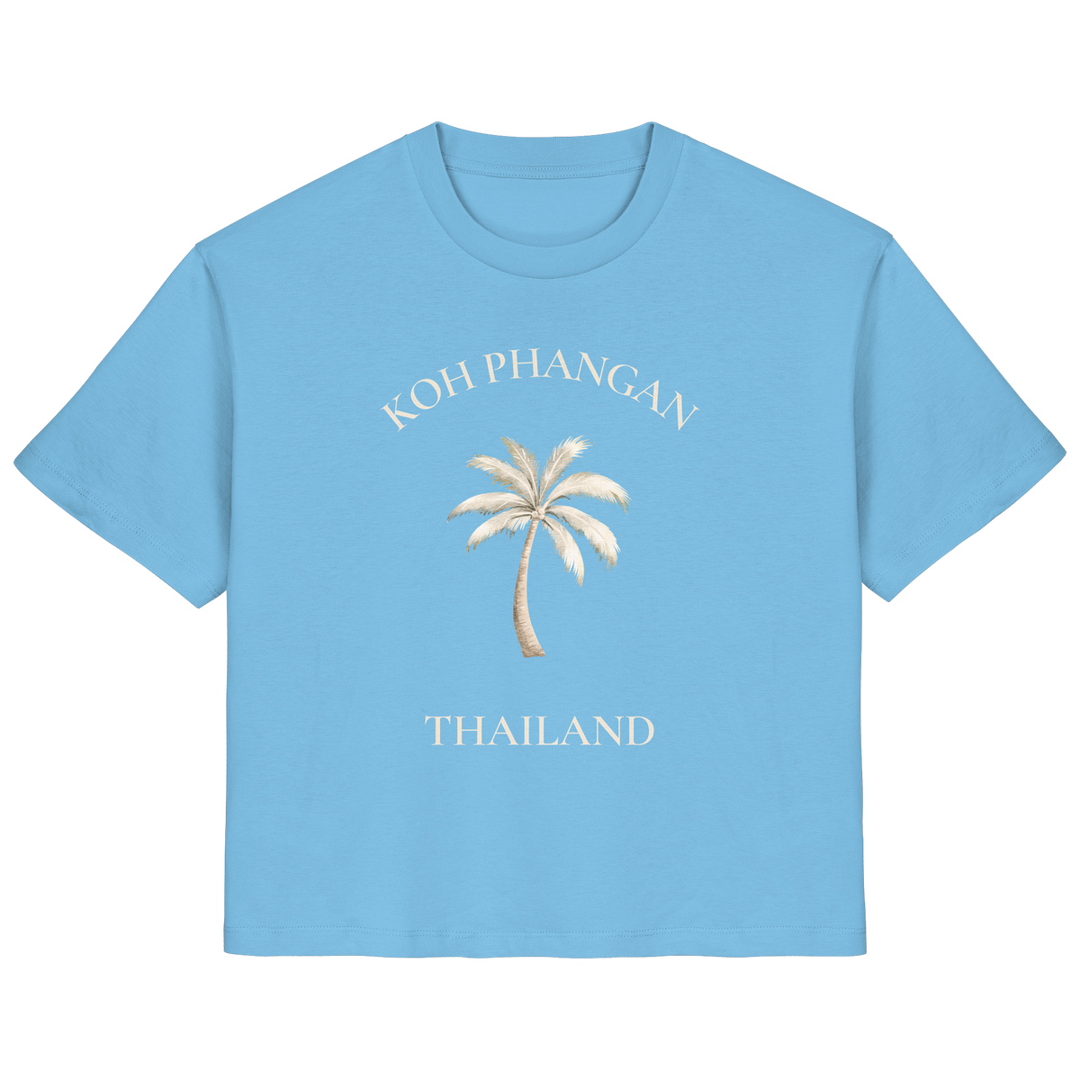 Original-Shirtigo-Mockup: Damen Bio T-Shirt in aqua blue mit Koh Phangan Mini Palm Frontprint