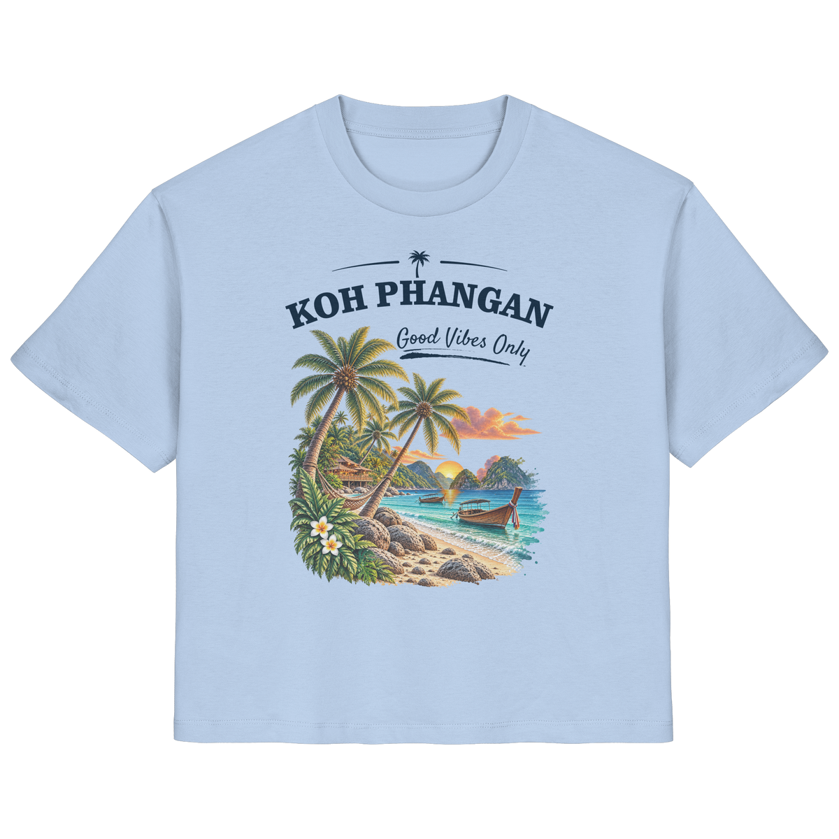 Koh Phangan Good Vibes Only – Damen Bio T-Shirt – Original-Mockup ladies organic shirt blue soul mit Frontprint