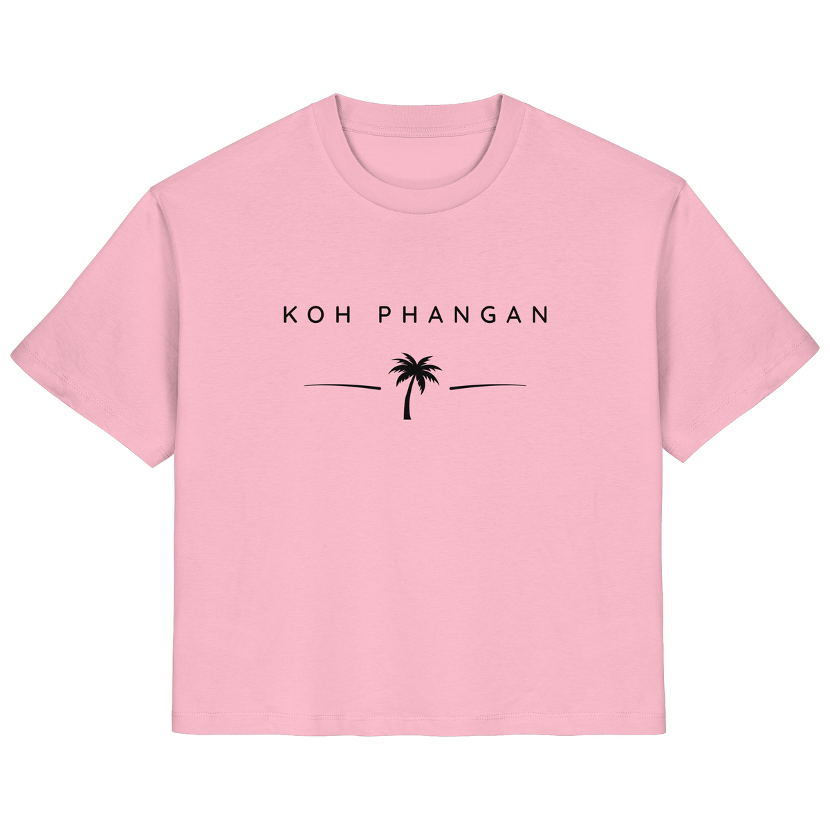 Frontansicht des Damen Bio T-Shirt in Cotton Pink mit Koh Phangan Minimal Palm Frontprint