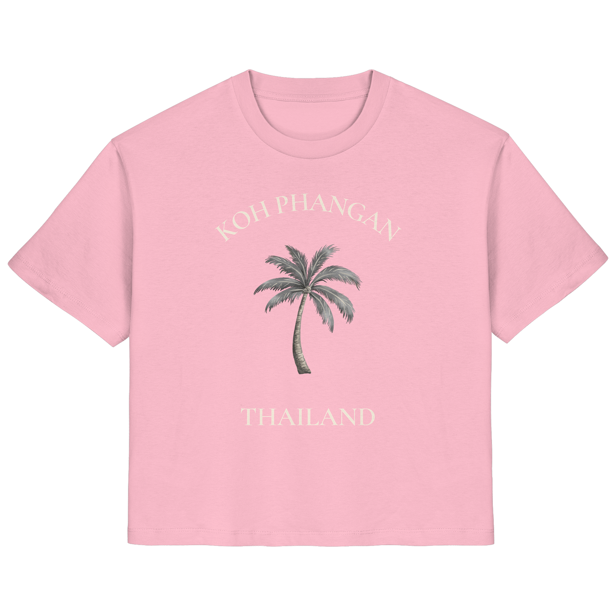 Original-Shirtigo-Mockup: Damen Bio T-Shirt in cotton pink mit Koh Phangan Mini Palm Frontprint