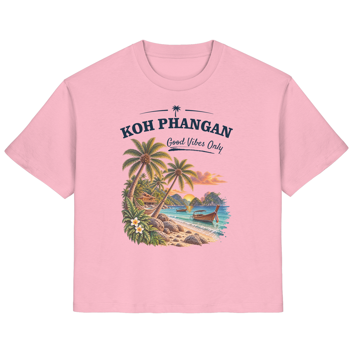 Koh Phangan Good Vibes Only – Damen Bio T-Shirt – Original-Mockup ladies organic shirt cotton pink mit Frontprint