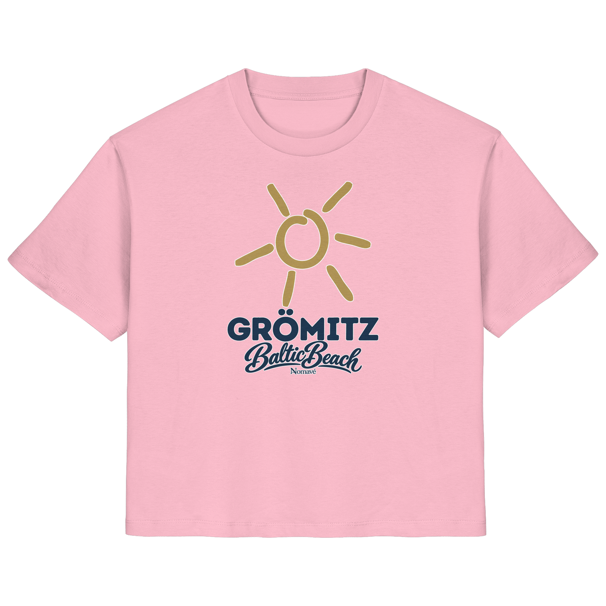 Damen Bio T-Shirt Grömitz Sonne Baltic Beach in Cotton Pink – Frontdruck mit goldener Sonne, Shirtigo-Originalmockup 4