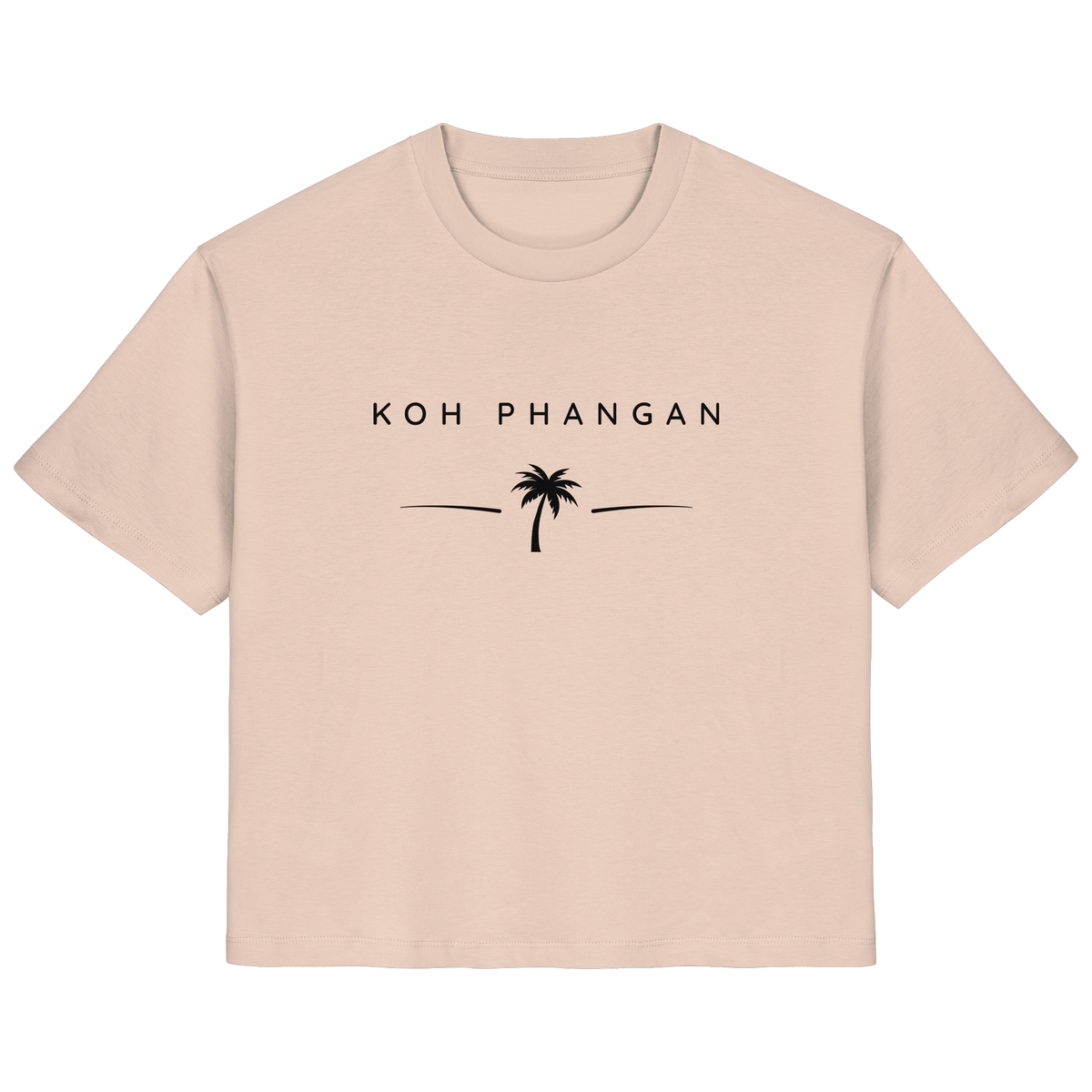 Frontansicht des Damen Bio T-Shirt in Fraiche Peche mit Koh Phangan Minimal Palm Frontprint