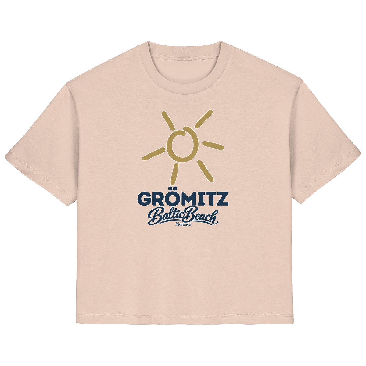 Damen Bio T-Shirt Grömitz Sonne Baltic Beach in Fraiche Peche – Frontdruck mit goldener Sonne, Shirtigo-Originalmockup 6