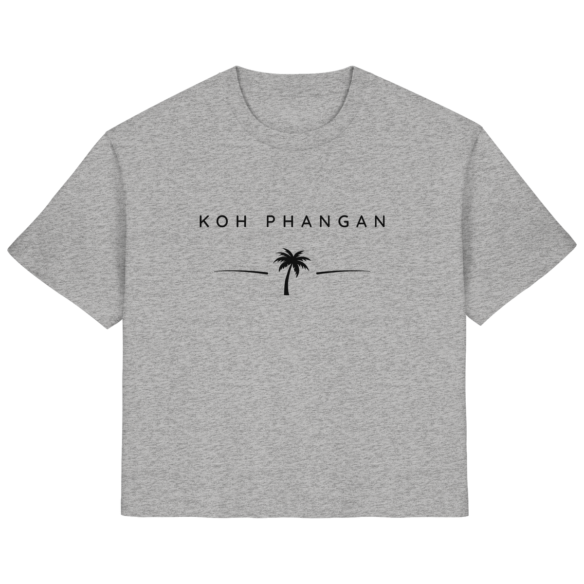 Frontansicht des Damen Bio T-Shirt in Heather Grey mit Koh Phangan Minimal Palm Frontprint