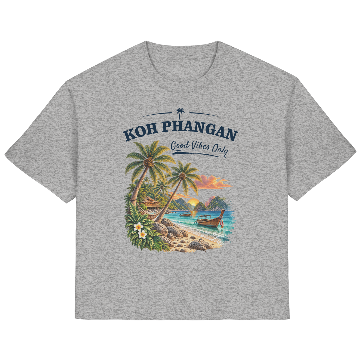 Koh Phangan Good Vibes Only – Damen Bio T-Shirt – Original-Mockup ladies organic shirt heather grey mit Frontprint