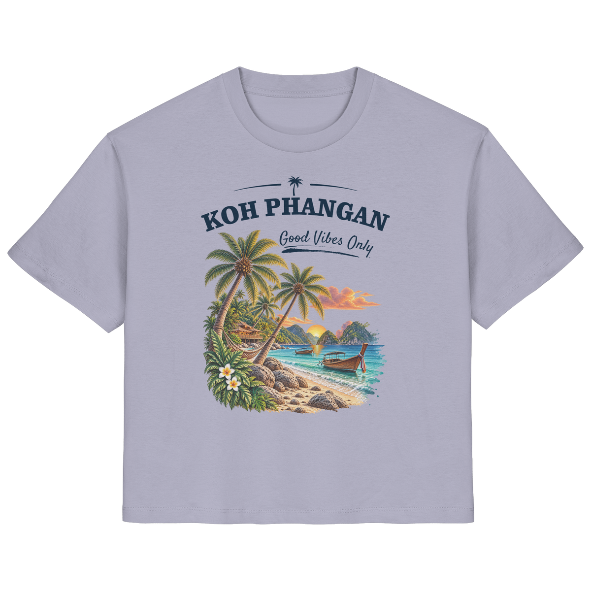 Koh Phangan Good Vibes Only – Damen Bio T-Shirt – Original-Mockup ladies organic shirt lavender mit Frontprint