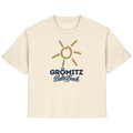 Damen Bio T-Shirt Grömitz Sonne Baltic Beach in Natural Raw – Frontdruck mit goldener Sonne, Shirtigo-Originalmockup 1