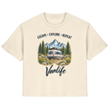 Damen Bio T-Shirt in Natural Raw mit Escape Explore Repeat Vanlife Motiv – Produktansicht mit Frontprint