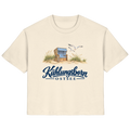 Damen Bio-T-Shirt Kühlungsborn – Strandkorb & Ostsee in Natural Raw, Shirtigo-Originalmockup der Vorderseite mit Strandkorbmotiv.