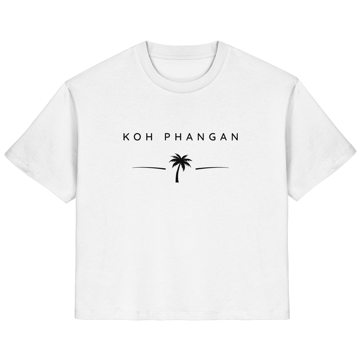 Frontansicht des Damen Bio T-Shirt in White mit Koh Phangan Minimal Palm Frontprint