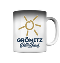 Grömitz Sonne Magic Mug 330 ml mit goldener Sonne und Baltic-Beach-Motiv in heller Darstellung – Shirtigo-Originalmockup