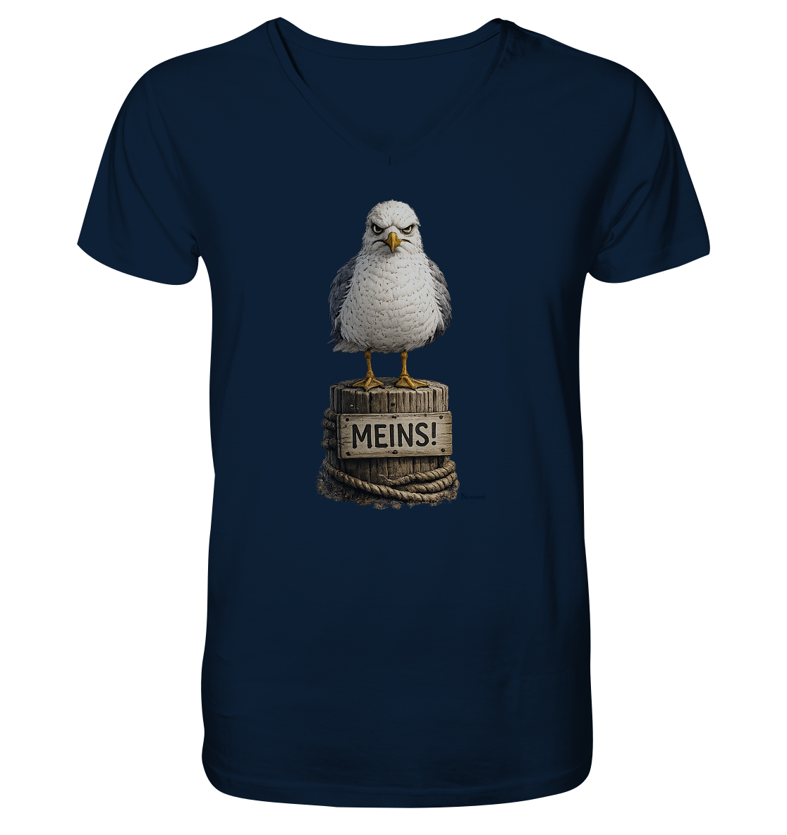 Möwe mit Meinung – MEINS! | - Mens Organic V-Neck Shirt