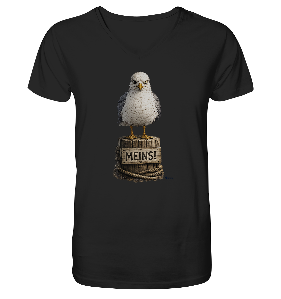 Möwe mit Meinung – MEINS! | - Mens Organic V-Neck Shirt