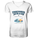 Original-Mockup 1: Herren Bio-V-Neck-T-Shirt in White mit Timmendorfer Strand – Baltic Sea Frontprint.