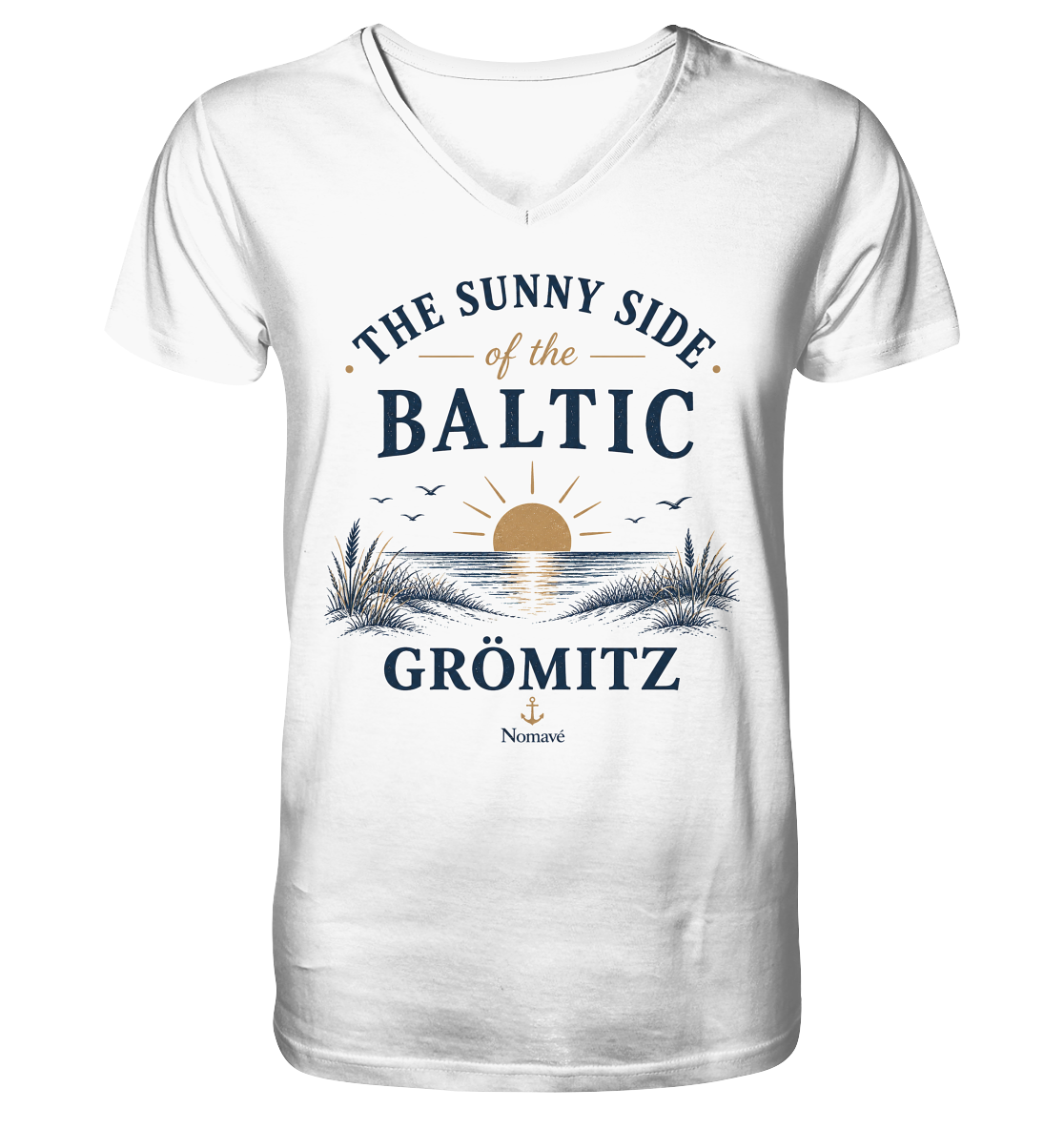 Grömitz - The Sunny Side - Sonnenseite Ostsee  Mens Bio V-Neck Shirt