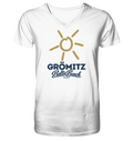 Herren Bio V-Neck T-Shirt Grömitz Sonne Baltic Beach in White – Frontdruck mit goldener Sonne, Shirtigo-Originalmockup 1