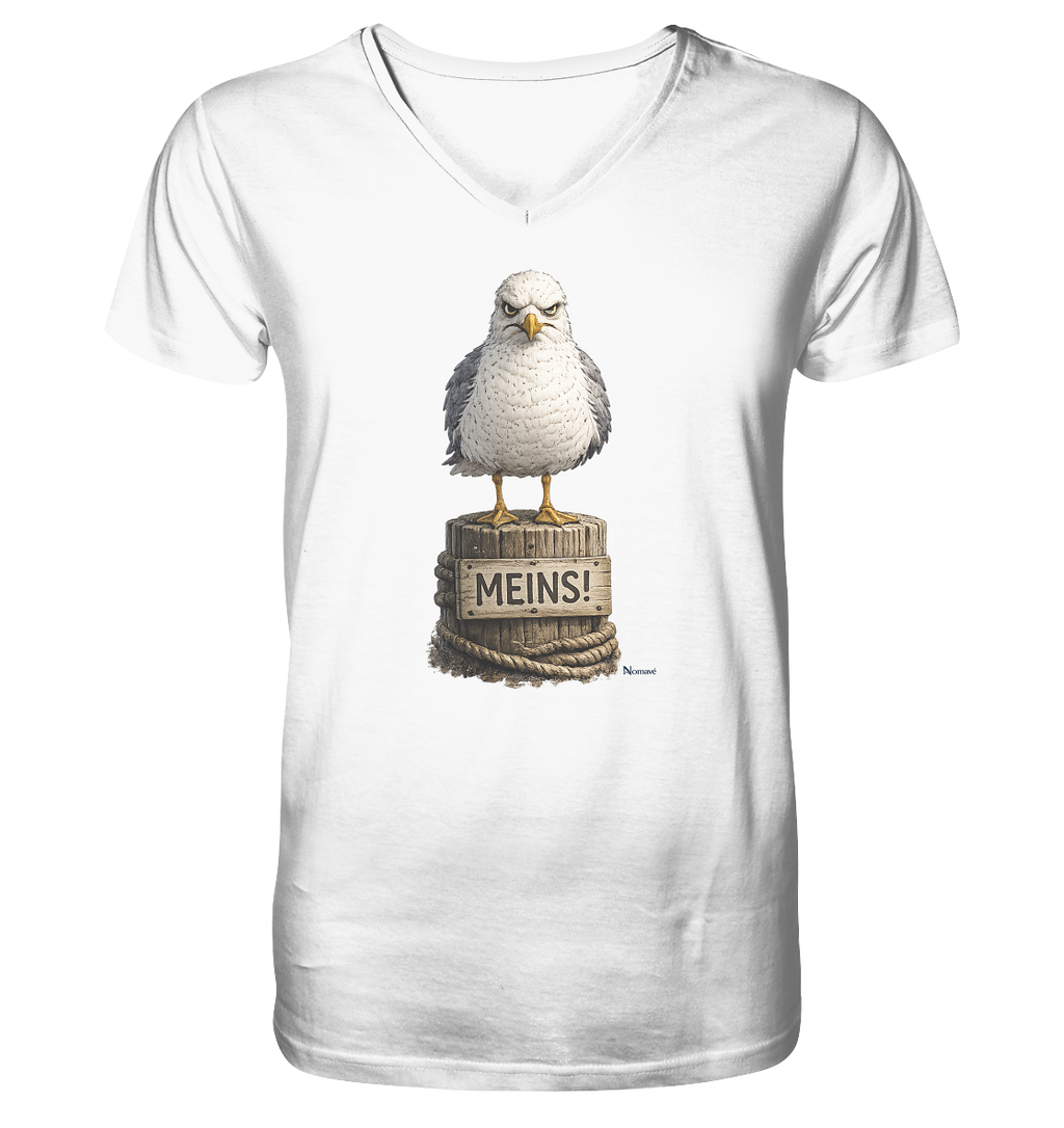 Möwe mit Meinung – MEINS! | - Mens Organic V-Neck Shirt