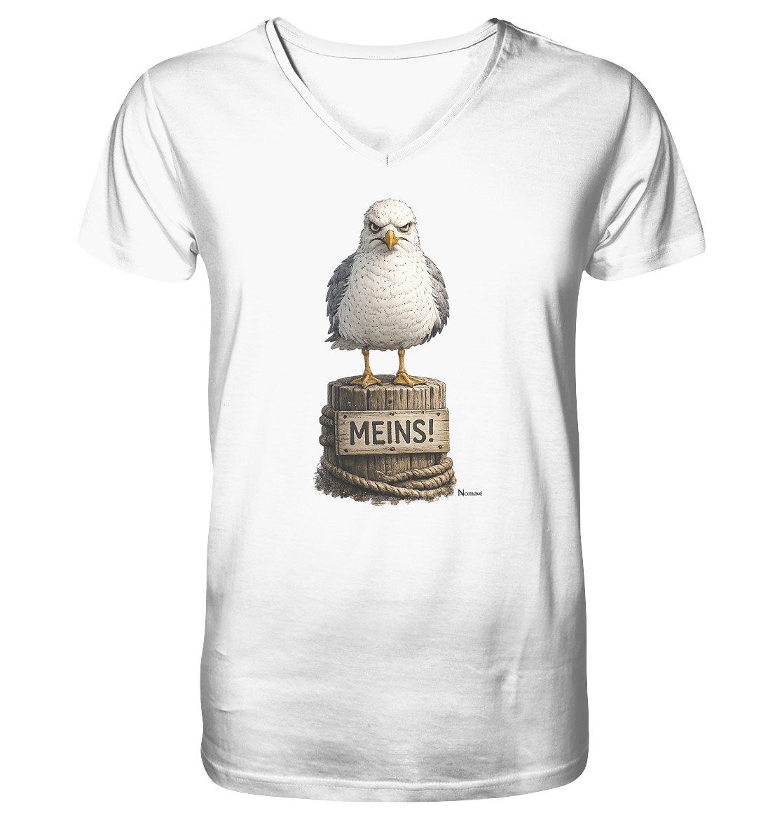 Möwe mit Meinung – MEINS! | - Mens Organic V-Neck Shirt