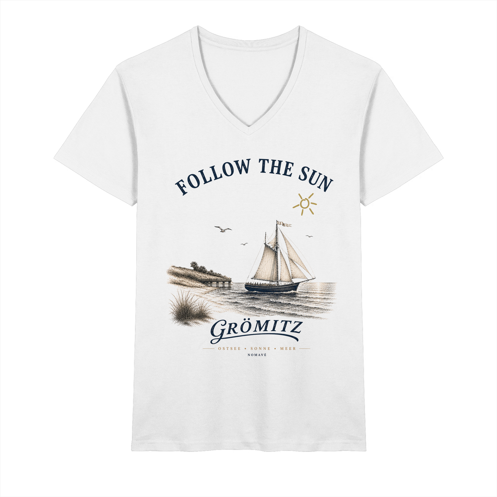 Grömitz - Follow the Sun - Mens Bio Ostsee V-Neck Shirt