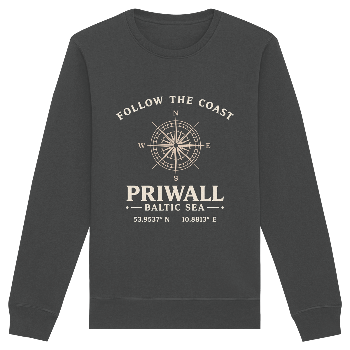 Follow the Coast – Priwall Kompass Dark Edition – Bio-Sweatshirt