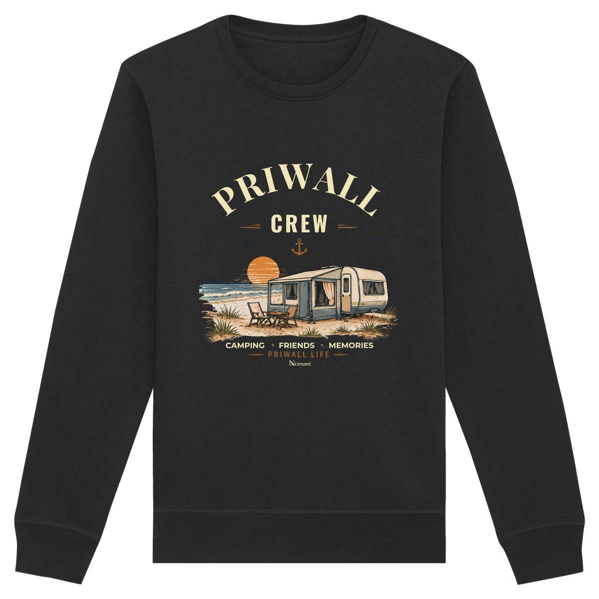 Bio Unisex Sweatshirt in Black mit korrigiertem Priwall-Crew-Motiv der Dark Edition – Vorderansicht