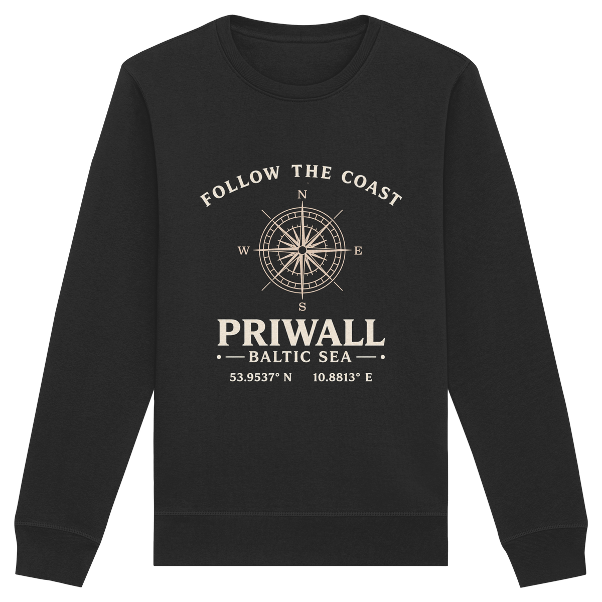 Follow the Coast – Priwall Kompass Dark Edition – Bio-Sweatshirt