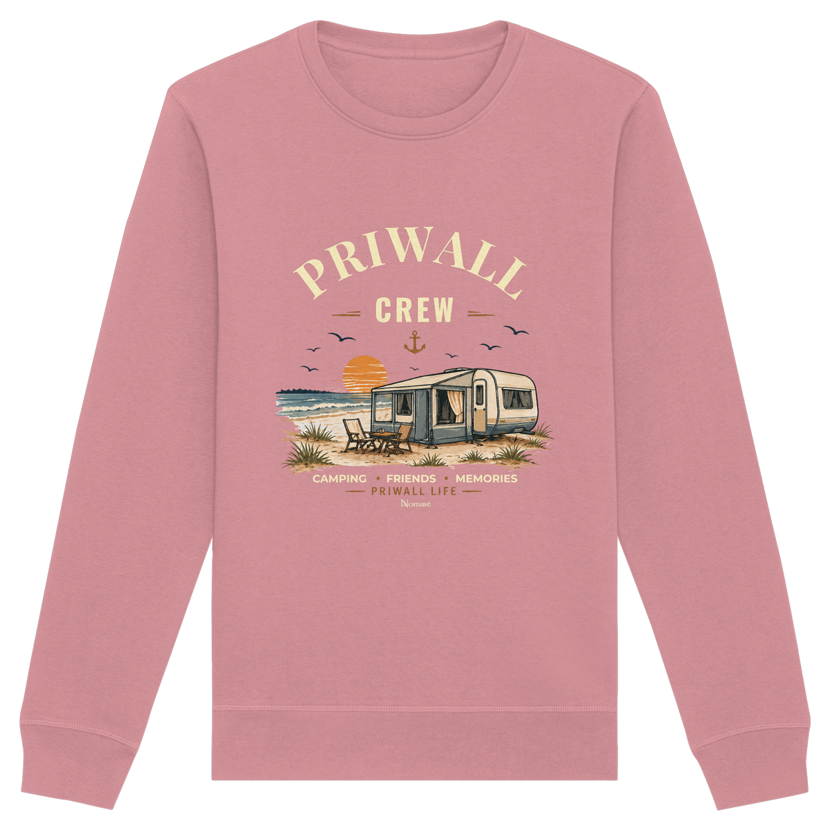 Bio Unisex Sweatshirt in Canyon Pink mit korrigiertem Priwall-Crew-Motiv der Dark Edition – Vorderansicht