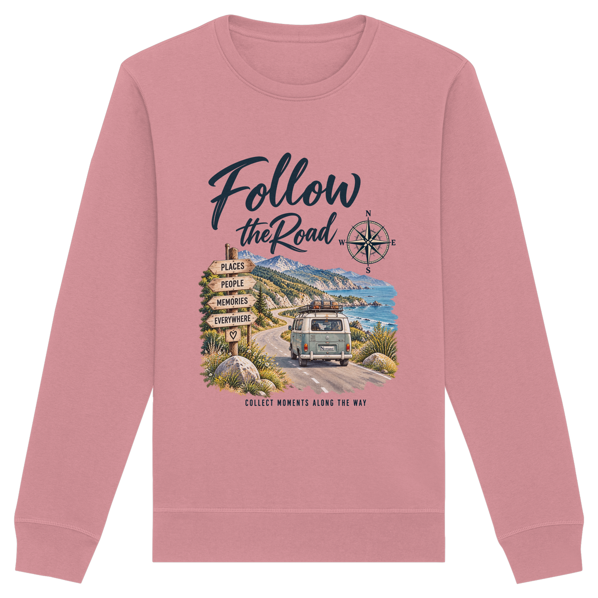 Follow the Road – Vanlife – Bio Unisex Sweatshirt – Frontprint