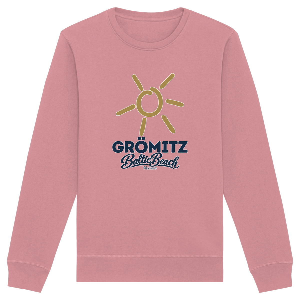 Unisex Sweatshirt Grömitz Sonne Baltic Beach in Canyon Pink – Frontdruck mit goldener Sonne, Shirtigo-Originalmockup 4