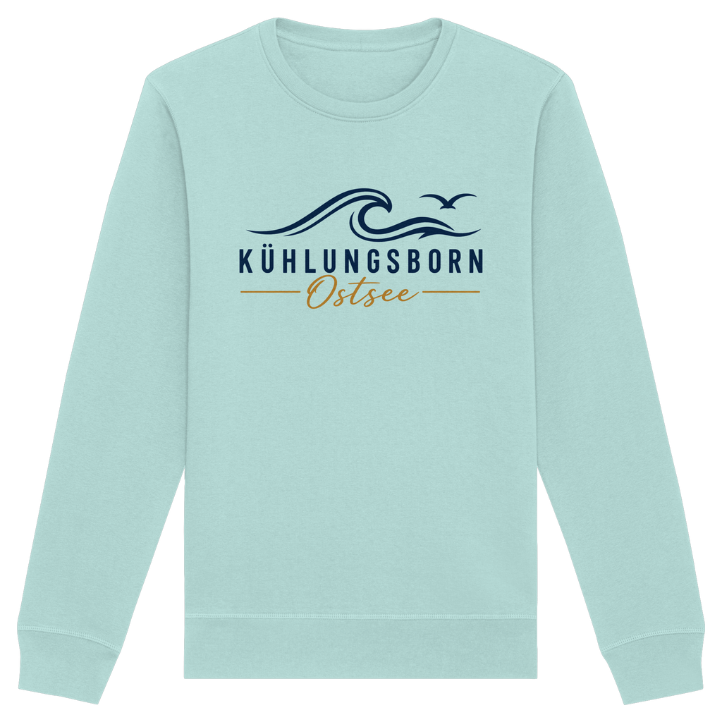 Kühlungsborn Baltic Waves Bio-Unisex-Sweatshirt Light Edition in Caribbean Blue – originales Shirtigo-Frontmockup