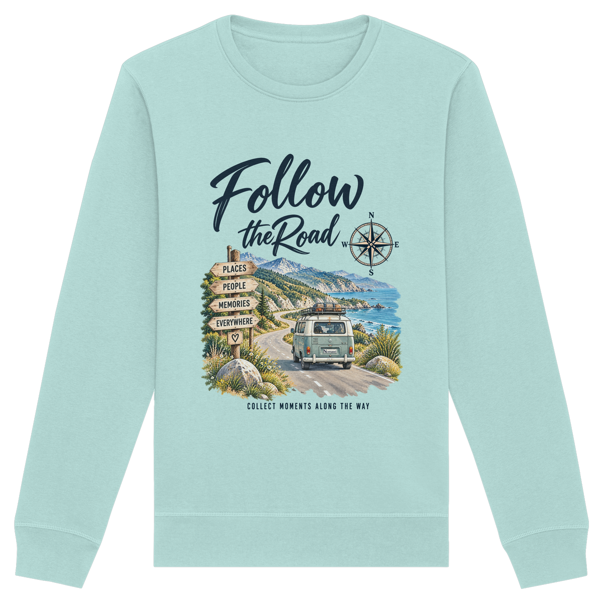 Follow the Road – Vanlife – Bio Unisex Sweatshirt – Frontprint