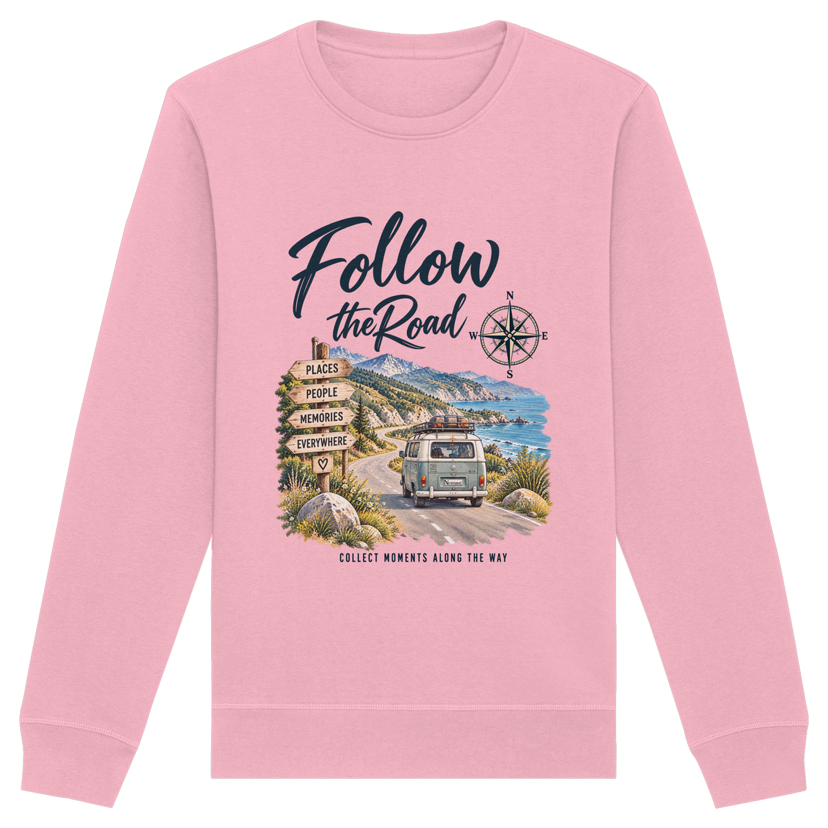 Follow the Road – Vanlife – Bio Unisex Sweatshirt – Frontprint