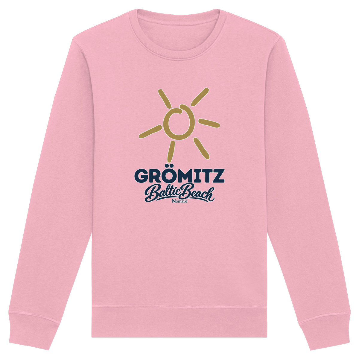 Unisex Sweatshirt Grömitz Sonne Baltic Beach in Cotton Pink – Frontdruck mit goldener Sonne, Shirtigo-Originalmockup 2