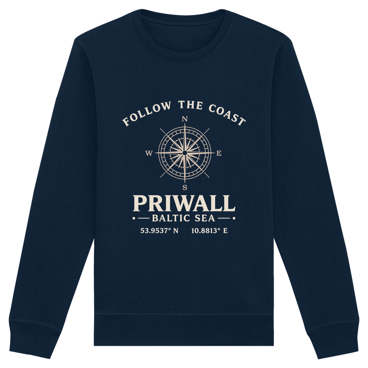 Follow the Coast – Priwall Kompass Dark Edition – Bio-Sweatshirt