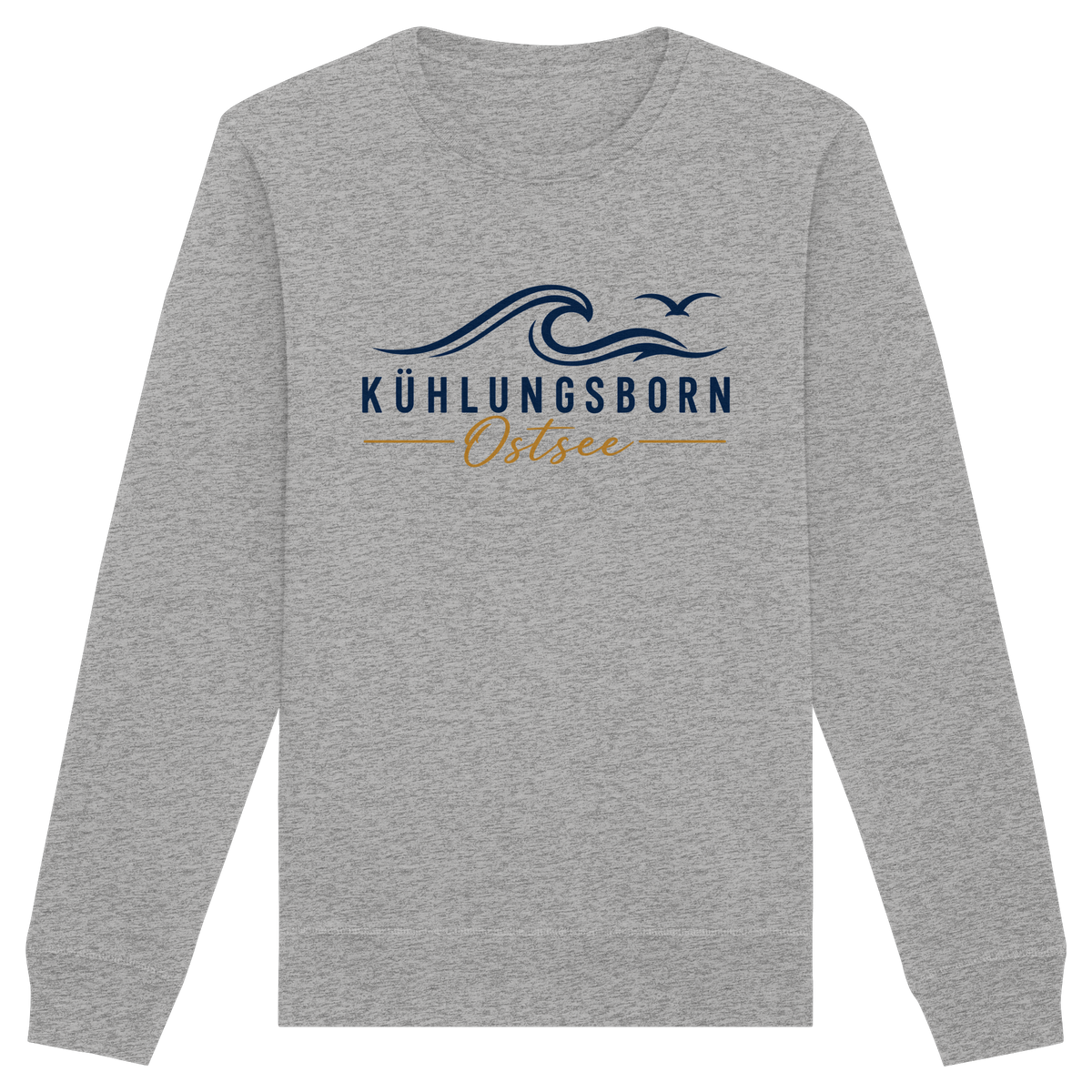Kühlungsborn Baltic Waves Bio-Unisex-Sweatshirt Light Edition in Heather Grey – originales Shirtigo-Frontmockup