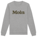 Bio Unisex Sweatshirt in Heather Grey mit Moin-Leoprint in Sage Green als Frontprint, Original-Mockup.