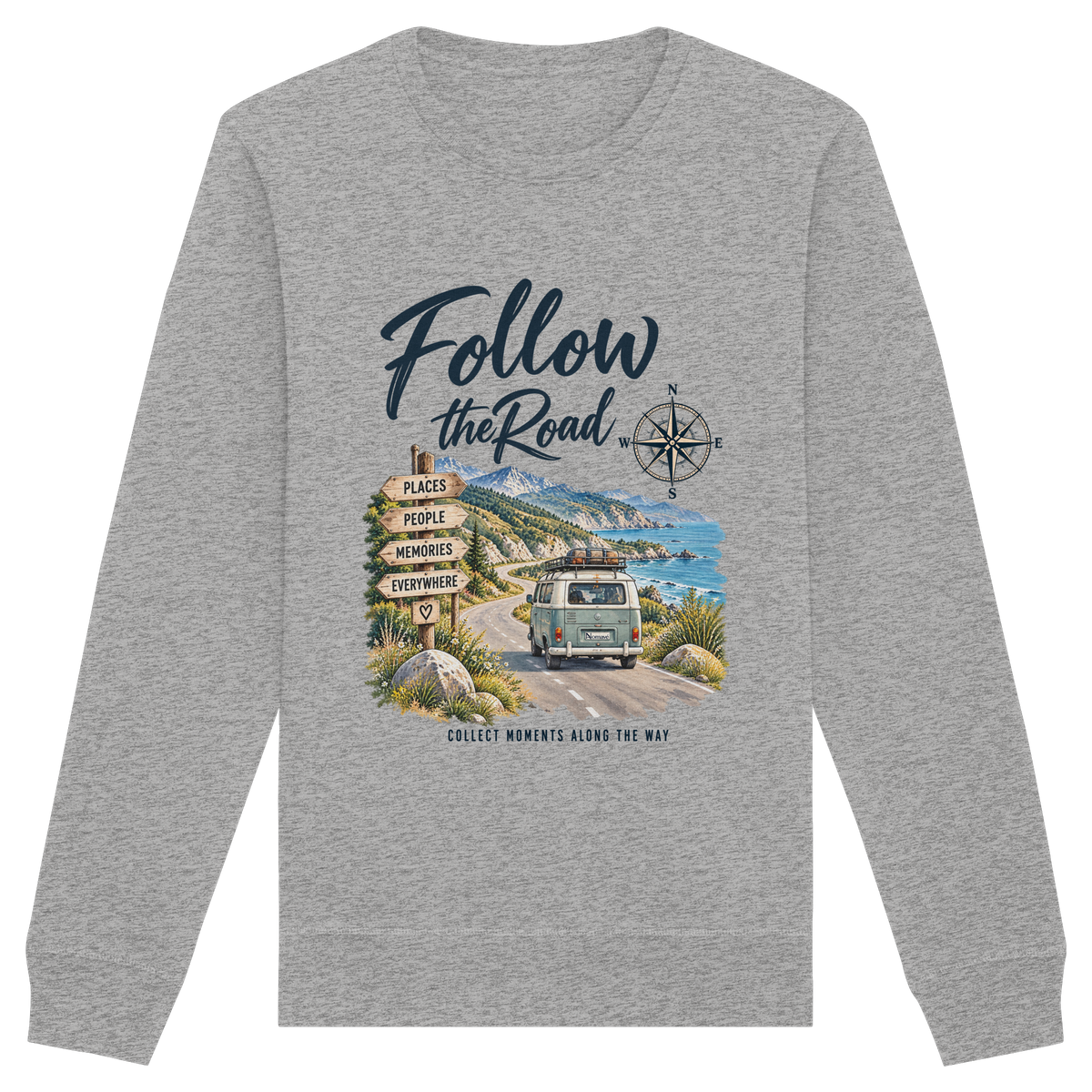 Follow the Road – Vanlife – Bio Unisex Sweatshirt – Frontprint